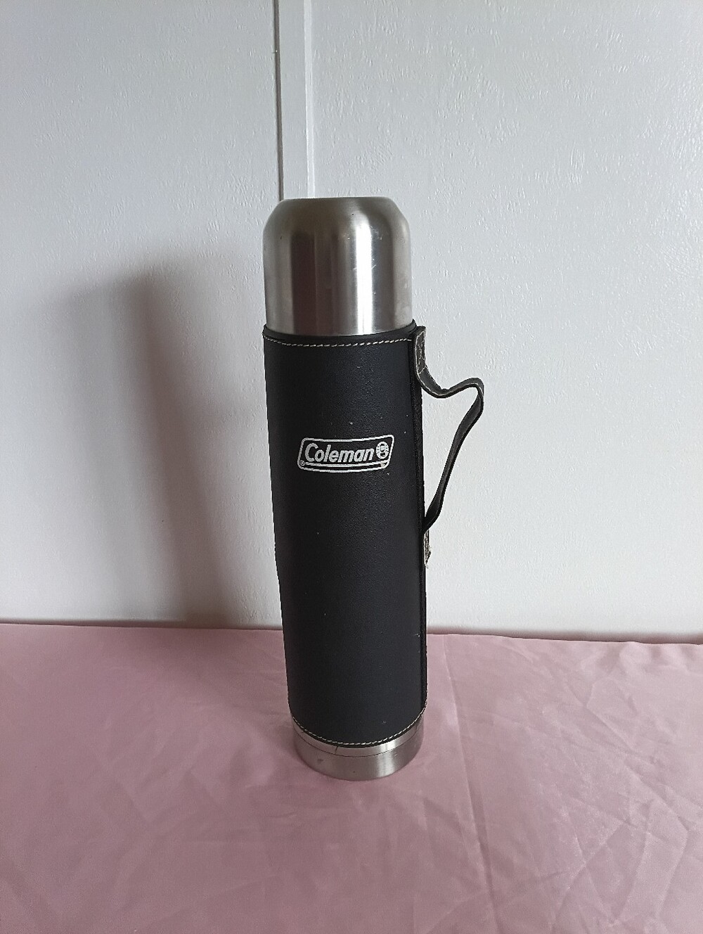 Coleman Stainless Steel 16 Oz. Vacuum Bottle Thermos with Leather Handle Vintage